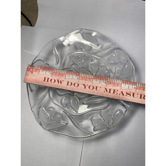 Vintage Compote Bon Bon Dish Pedestal Clear Embossed Frosted Flowers 8" - Picture 4 of 5